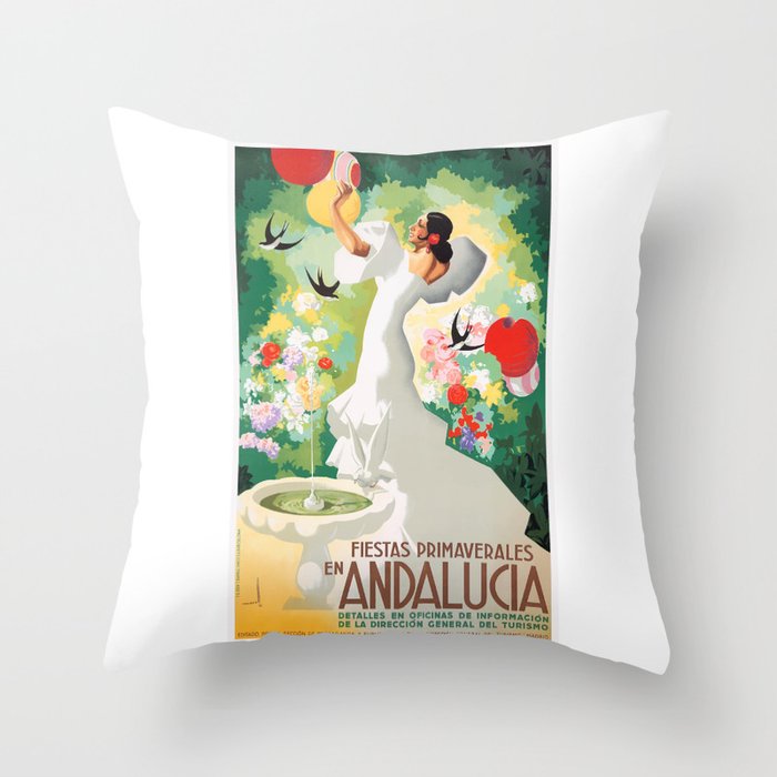 1941 SPAIN Andalucia Springtime Festivals Poster Throw Pillow