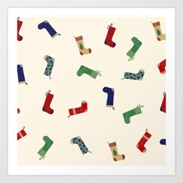 Colourful Christmas Stockings Pattern Art Print