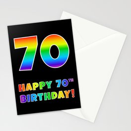 [ Thumbnail: HAPPY 70TH BIRTHDAY - Multicolored Rainbow Spectrum Gradient Stationery Cards ]