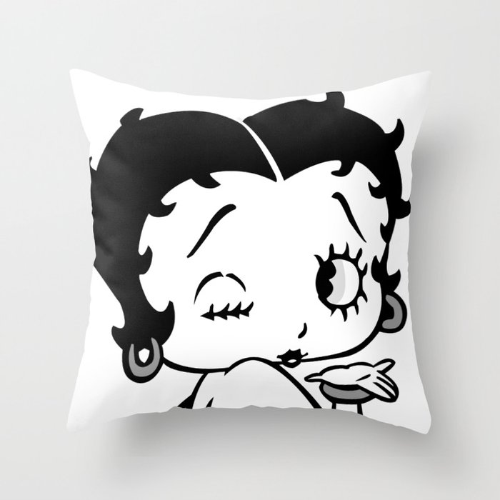 Betty Boop Tease Kiss (Black & White) Throw Pillow