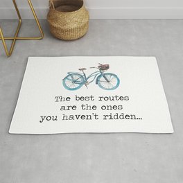 The Best Routes Are The Ones You Haven't Ridden -vintage bike illustration cyclist cycle quote motto wanderlust adventure quotes. Area & Throw Rug