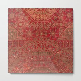 Bohemian Medallion II // 15th Century Old Distressed Red Green Colorful Ornate Accent Rug Pattern Metal Print | Sofa, Bedroom, Bohemiandecor, Scandinaviandesign, Folk, Vintageaesthetic, Bohemianstyle, Bohochic, Indieaesthetic, Graphicdesign 