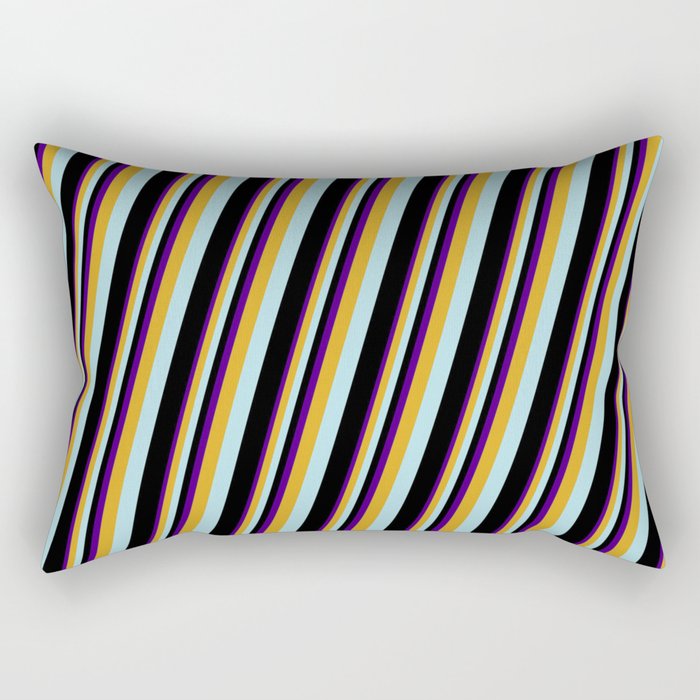 Indigo, Goldenrod, Powder Blue & Black Colored Lines Pattern Rectangular Pillow