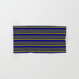 [ Thumbnail: Green & Dark Blue Colored Striped/Lined Pattern Hand & Bath Towel ]