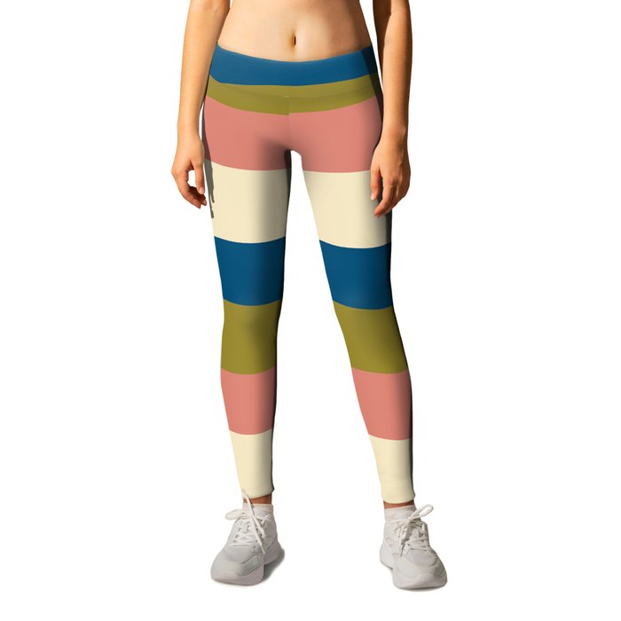 Uneven Stripes - Blue, Olive Green, Pink and Cream Leggings