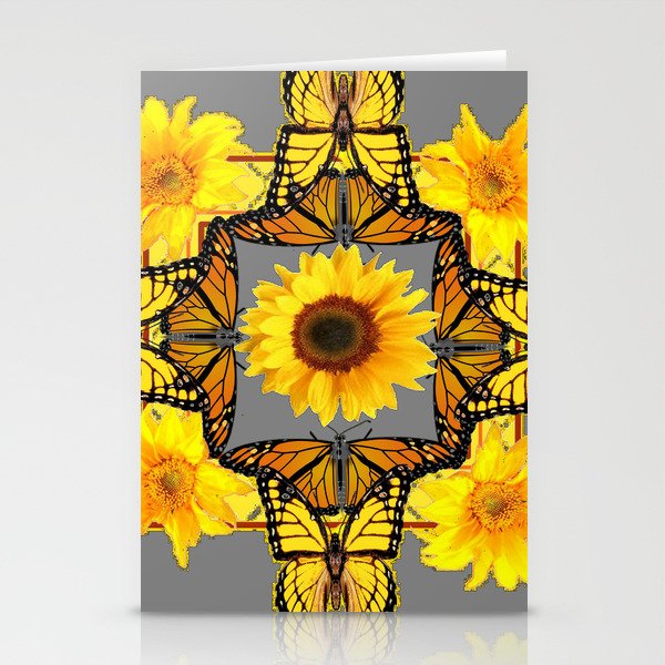 WESTERN STYLE YELLOW SUNFLOWERS & ORANGE MONARCH BUTTERFLIES Stationery Cards