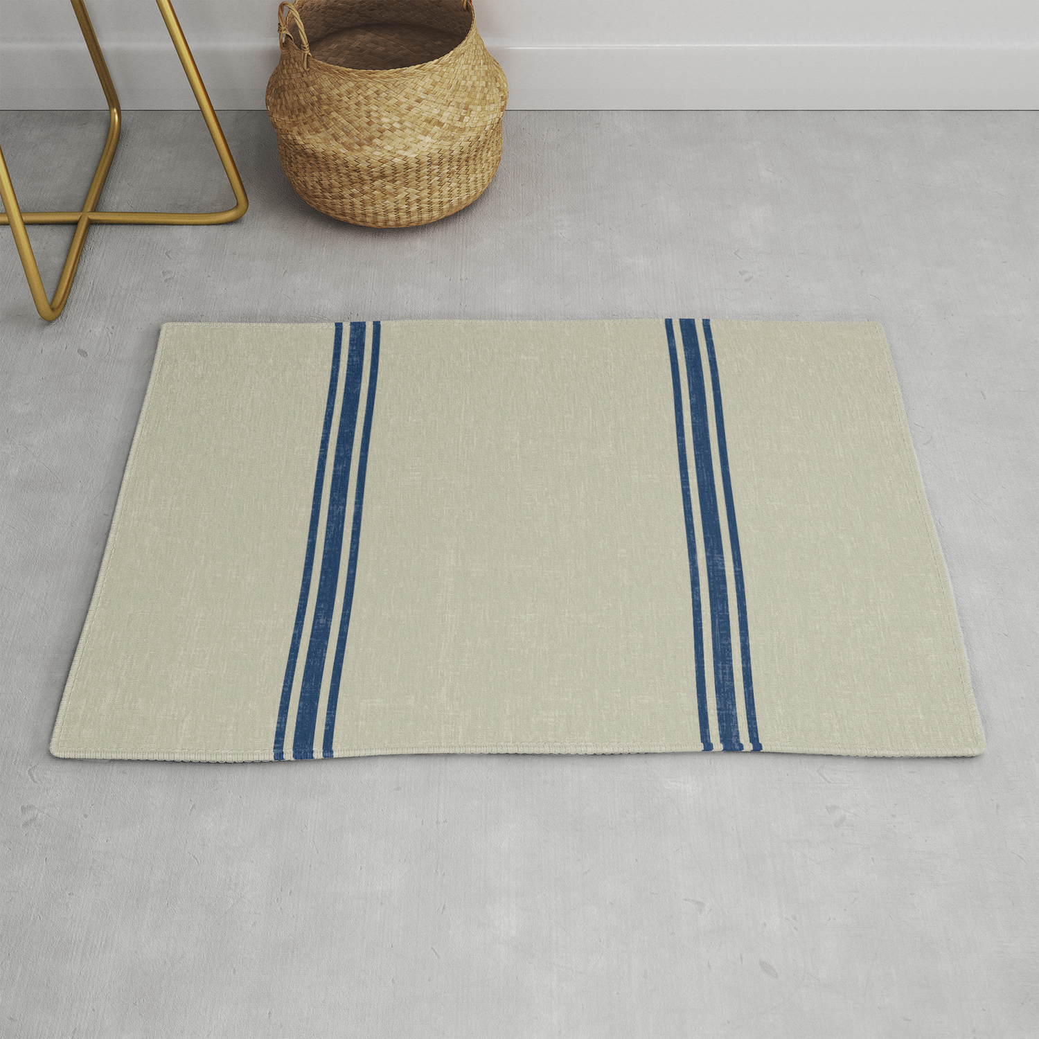 Blue Stripes On Linen Color Background, Country French Rugs