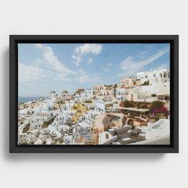 Oia Santorini White houses skyline Framed Canvas