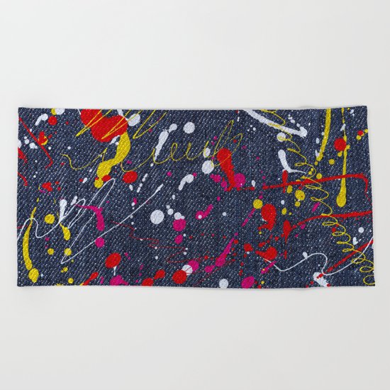 Paint splattered jeans Beach Towel