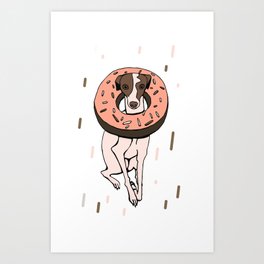 Peach Choco Iggy Dog wearing a Glazed Donut with Sprinkles - Doggy Doughnut - Kawaii Dessert Whippet Art Print