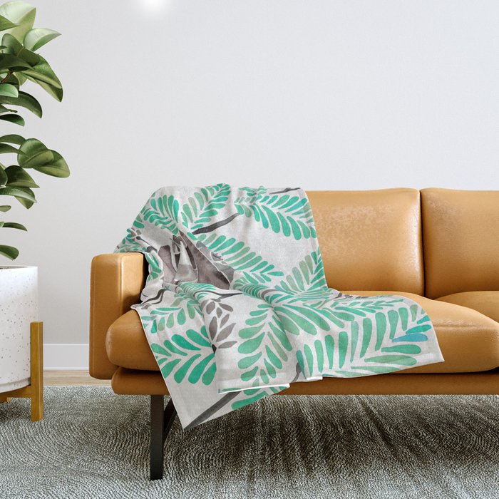 Happy Sloth – Tropical Mint Rainforest Throw Blanket