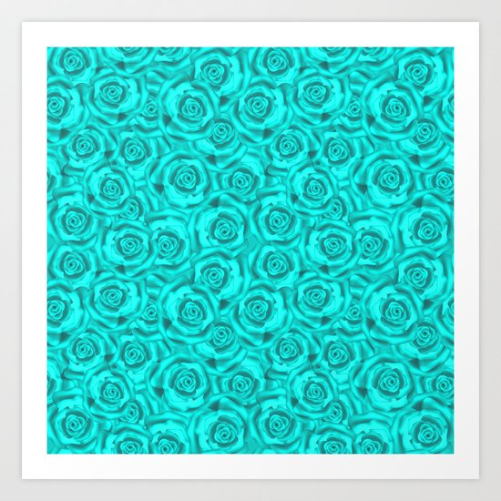 Roses . Neon turquoise . Art Print