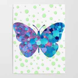 Big Blue Butterfly Art Whimsical Mosaic Artwork Poster
