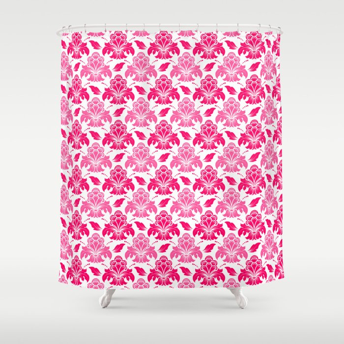 Preppy Room Decor - Pink Red Damask Pattern Design Shower Curtain ...
