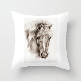 Pony portrait pencil drawing Throw Pillow
