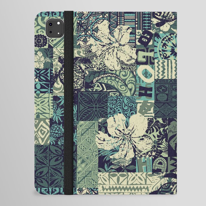 Hawaiian hibiscus and tribal element fabric patchwork abstract vintage vintage seamless pattern  iPad Folio Case