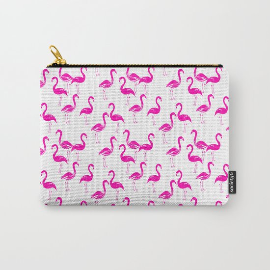 Pink Flamingo tropical vacation bird watching painting birds island summer hot neon pink girly Carry-All Pouch