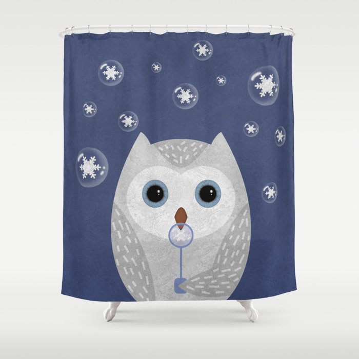 Christmas Owl Blue Marble Shower Curtain