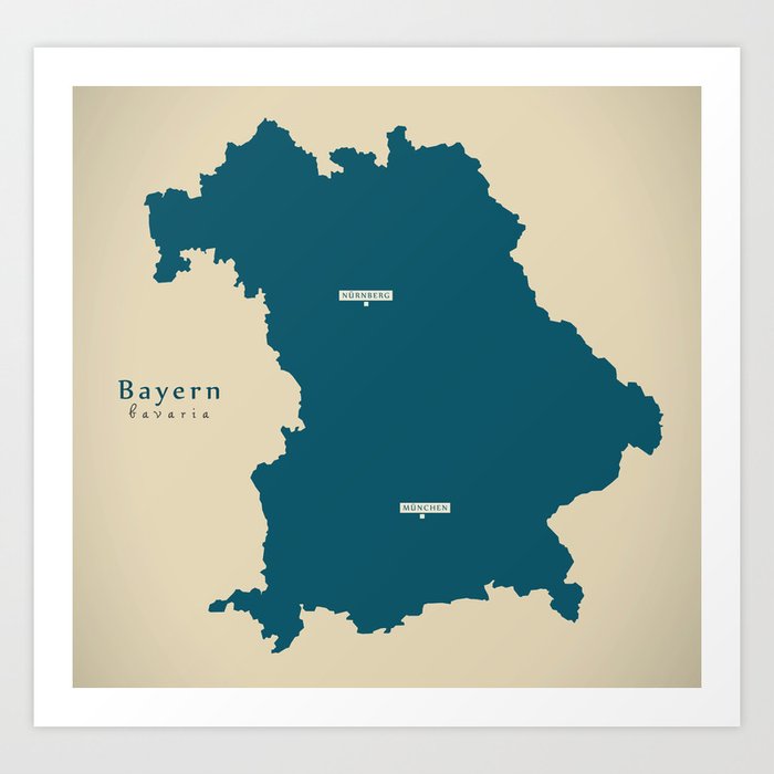 Modern Map Of Bavaria Bayern Germany Illustration Art Print By