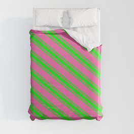 [ Thumbnail: Hot Pink and Lime Colored Lines Pattern Duvet Cover ]