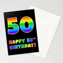 [ Thumbnail: HAPPY 50TH BIRTHDAY - Multicolored Rainbow Spectrum Gradient Stationery Cards ]