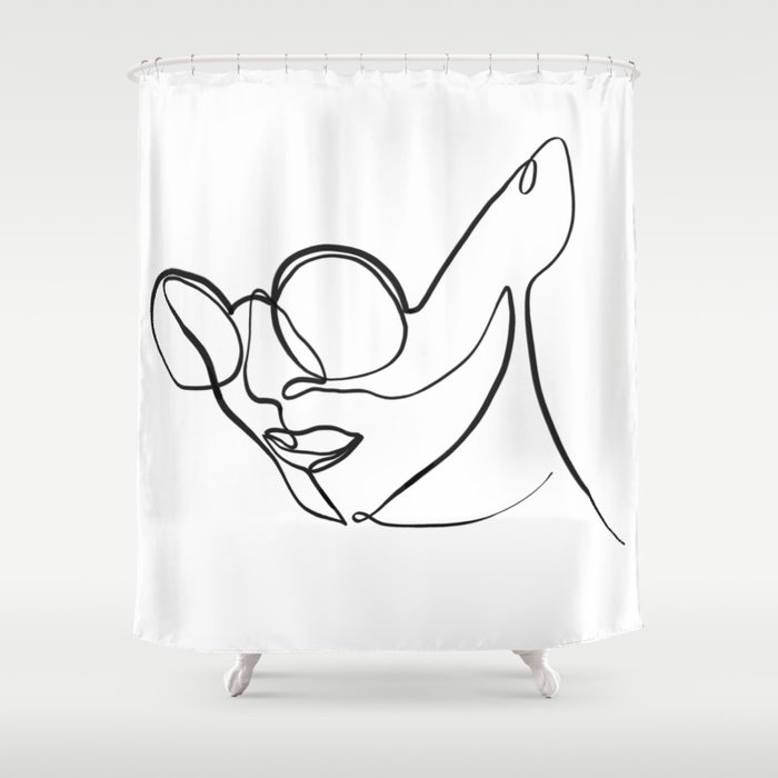 Women in glasses one line art Shower Curtain