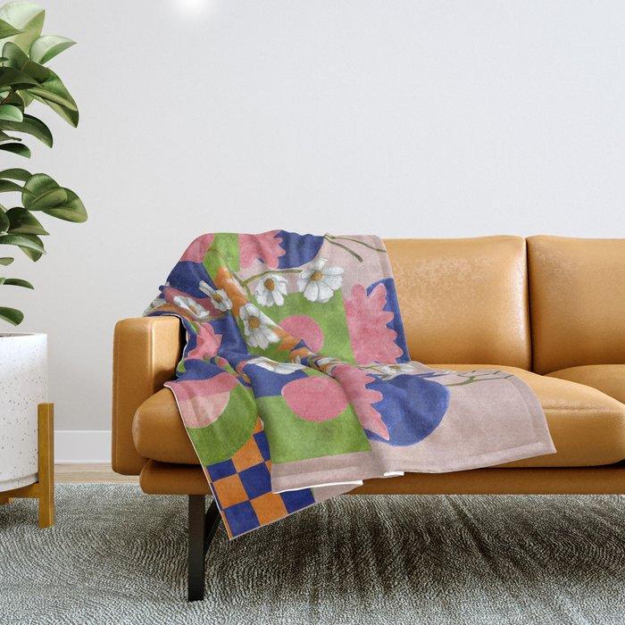 Pink and Blue flower vases Throw Blanket