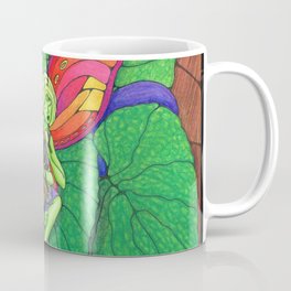 Fairy and Bee Coffee Mug | Lineart, Mystic, Popart, Floral, Violets, Blues, Rainbow, Mystical, Colored Pencil, Sleeping 