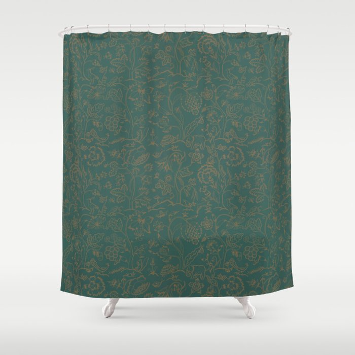 William Morris Middlemore Green Moss Gold Pattern Shower Curtain