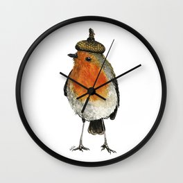 Robin with acorn hat Wall Clock