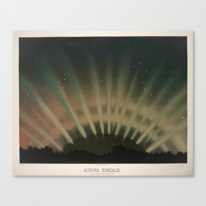 Vintage Aurora Borealis northern lights poster in natural hues Canvas Print