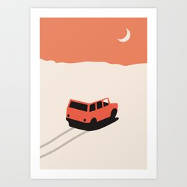 Red Car in Desert with Moon Art Print