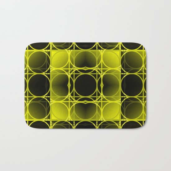Circles, Grids and Shadows in Black and Yellow Bath Mat