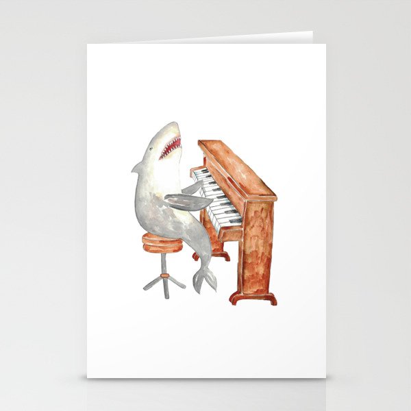 Shark piano watercolor painting Stationery Cards