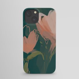 Pink Pastel Flowers On Green Canvas. iPhone Case