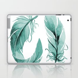 Teal Feather Watercolor Minimalist Laptop Skin