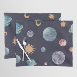 Watercolor planets, suns and moons - galaxy pattern Placemat