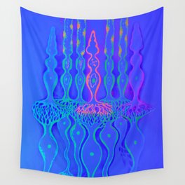 Cone cells rod cells and bipolar neurons in the retina, fluorescent drawing Wall Tapestry