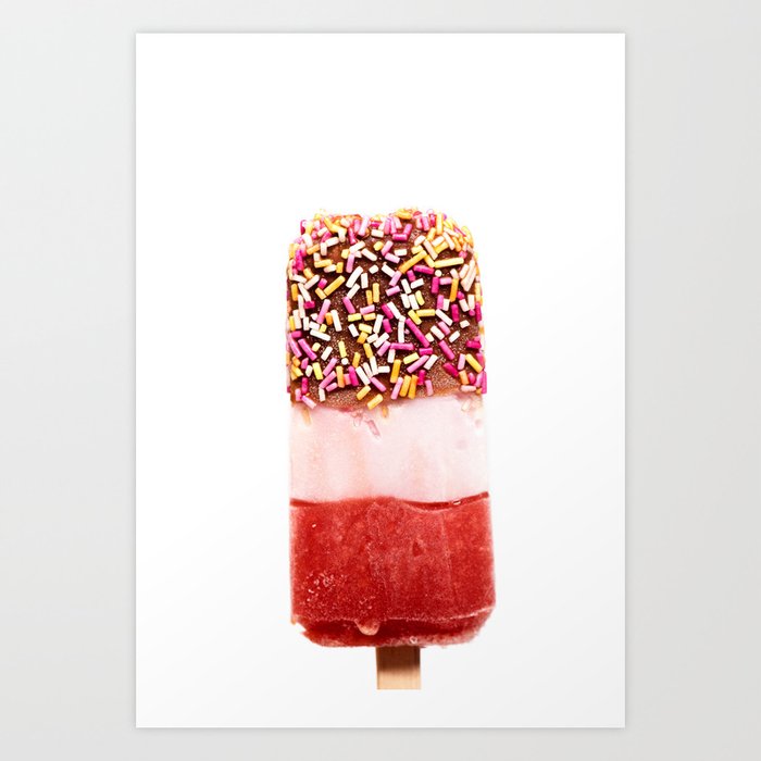 Ice cream on stick with colorful sprinkles over isolated white background Art Print