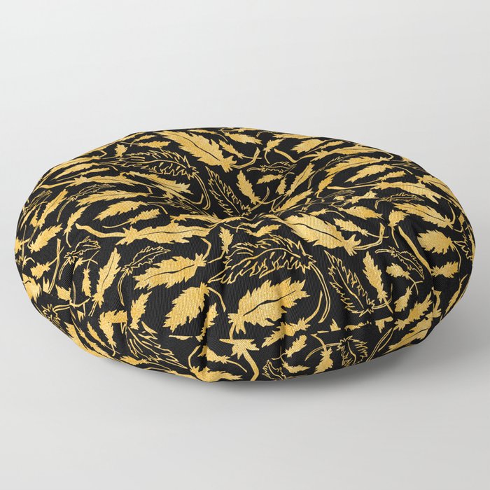 Gold And Black Leaves Collection Floor Pillow