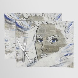 Abstract Snow Queen Newspaper Feminist Art Portrait Placemat