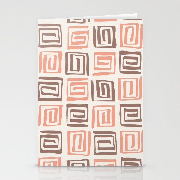 Square Spirals - Peach and Brown Stationery Cards