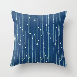 Shima-Shima Japanese Woodblock Blue Throw Pillow