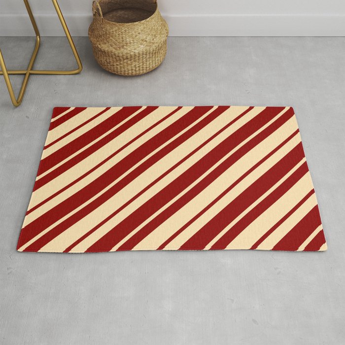 Beige and Dark Red Colored Stripes/Lines Pattern Rug