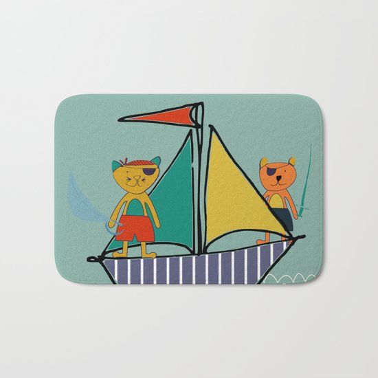 Pirate Boat teal Bath Mat