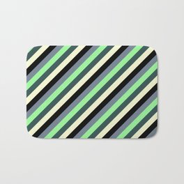 [ Thumbnail: Colorful Slate Gray, Green, Dark Slate Gray, Light Yellow & Black Colored Striped/Lined Pattern Bath Mat ]