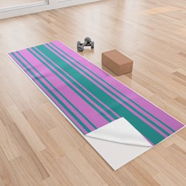 [ Thumbnail: Orchid and Dark Cyan Colored Stripes/Lines Pattern Yoga Towel ]