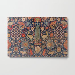 17th Century Persian Rug Print with Animals Metal Print | Vintage, Lion, Ethnic, Design, Nature, Global, Peacock, Carpet, Decor, Persian 
