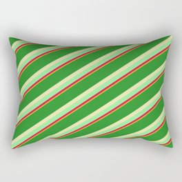 [ Thumbnail: Forest Green, Pale Goldenrod, Light Green, Crimson, and Goldenrod Colored Pattern of Stripes Rectangular Pillow ]