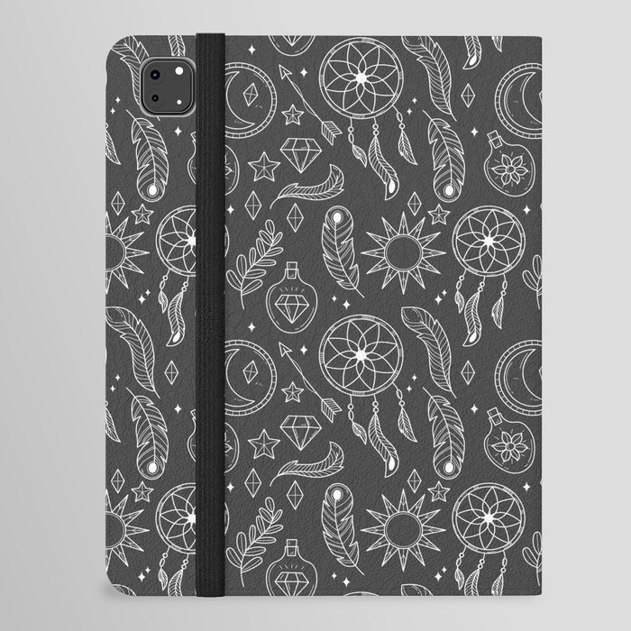 Dark Grey And White Hand Drawn Boho Pattern iPad Folio Case